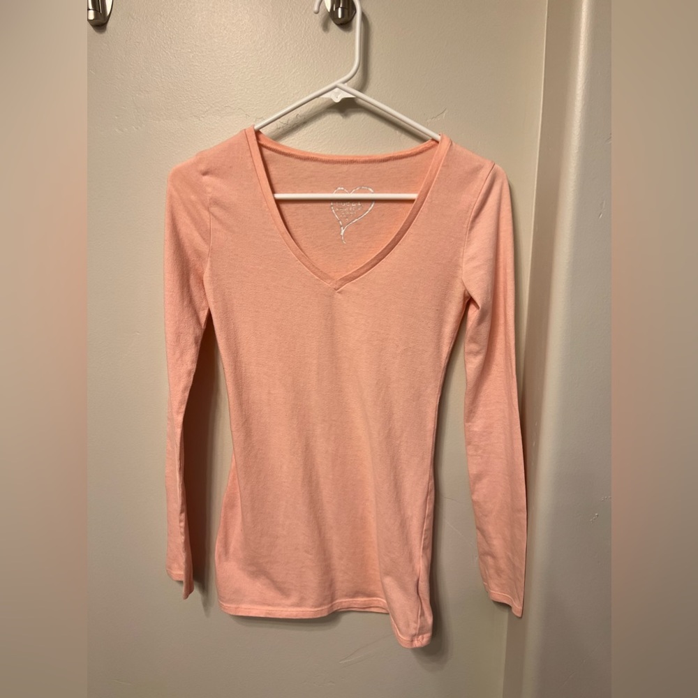 Light pink, long sleeve, v-neck